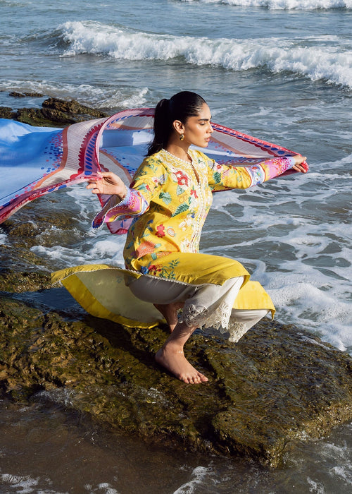 Sadaf Fawad Khan | Siraa Lawn 25 | Sea Flora XL Yellow Lawn