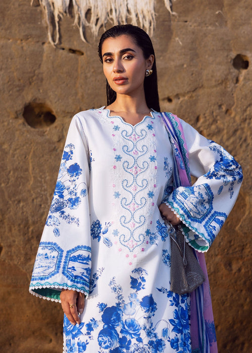 Sadaf Fawad Khan | Siraa Lawn 25 | Blue Pottery M White Lawn