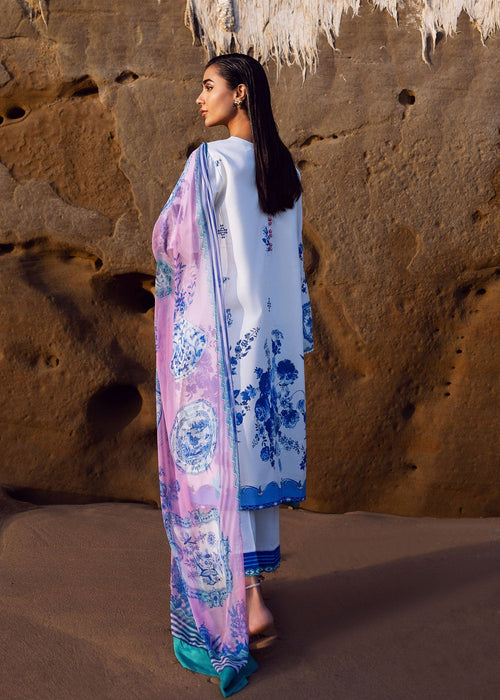 Sadaf Fawad Khan | Siraa Lawn 25 | Blue Pottery S White Lawn