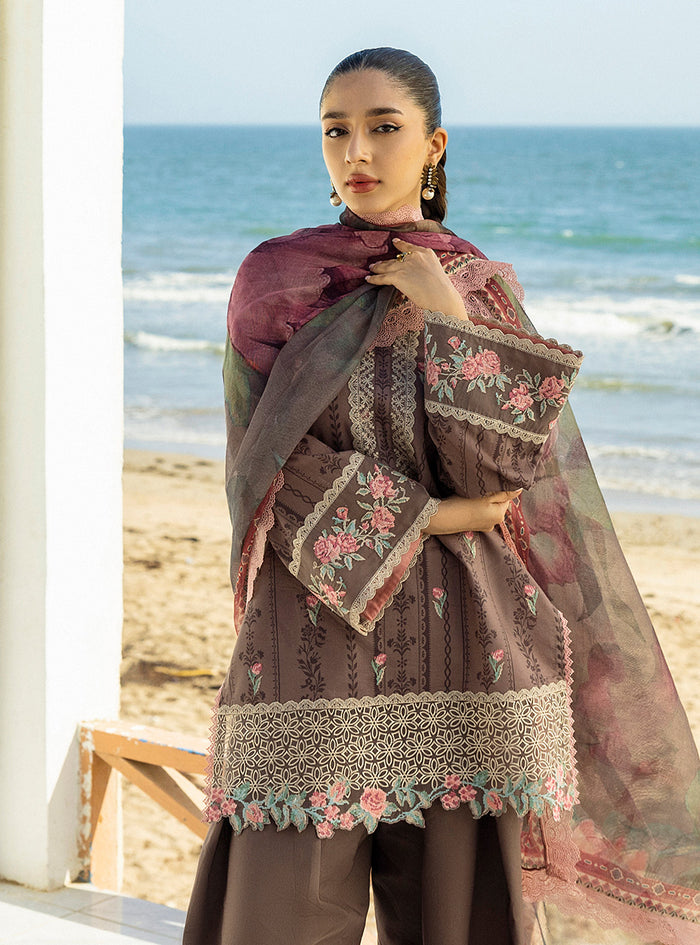 Zainab Chottani | Tahra Lawn 25 | Samayra Custom Size Chocolate Brown Lawn