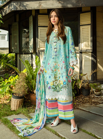 Roheenaz | Ethereal Bloom Lawn 25 | Maristela S Pastel Blue Printed lawn