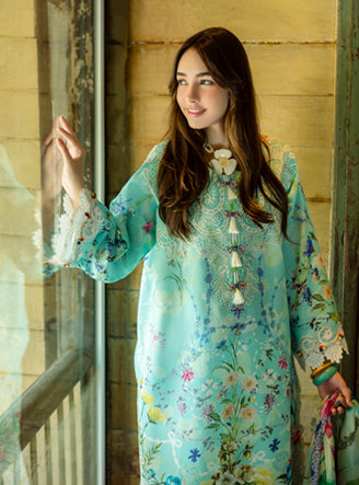 Roheenaz | Ethereal Bloom Lawn 25 | Maristela M Pastel Blue Printed lawn