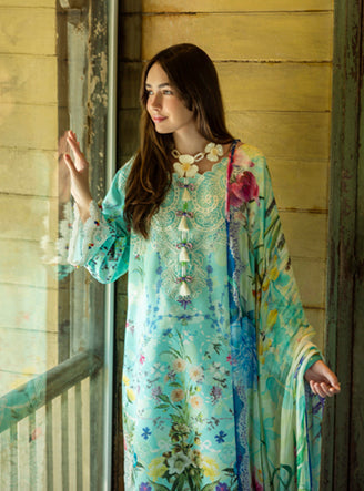 Roheenaz | Ethereal Bloom Lawn 25 | Maristela L Pastel Blue Printed lawn