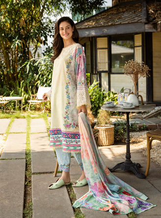Roheenaz | Ethereal Bloom Lawn 25 | Velora S Ivory Printed lawn