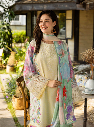 Roheenaz | Ethereal Bloom Lawn 25 | Velora M Ivory Printed lawn