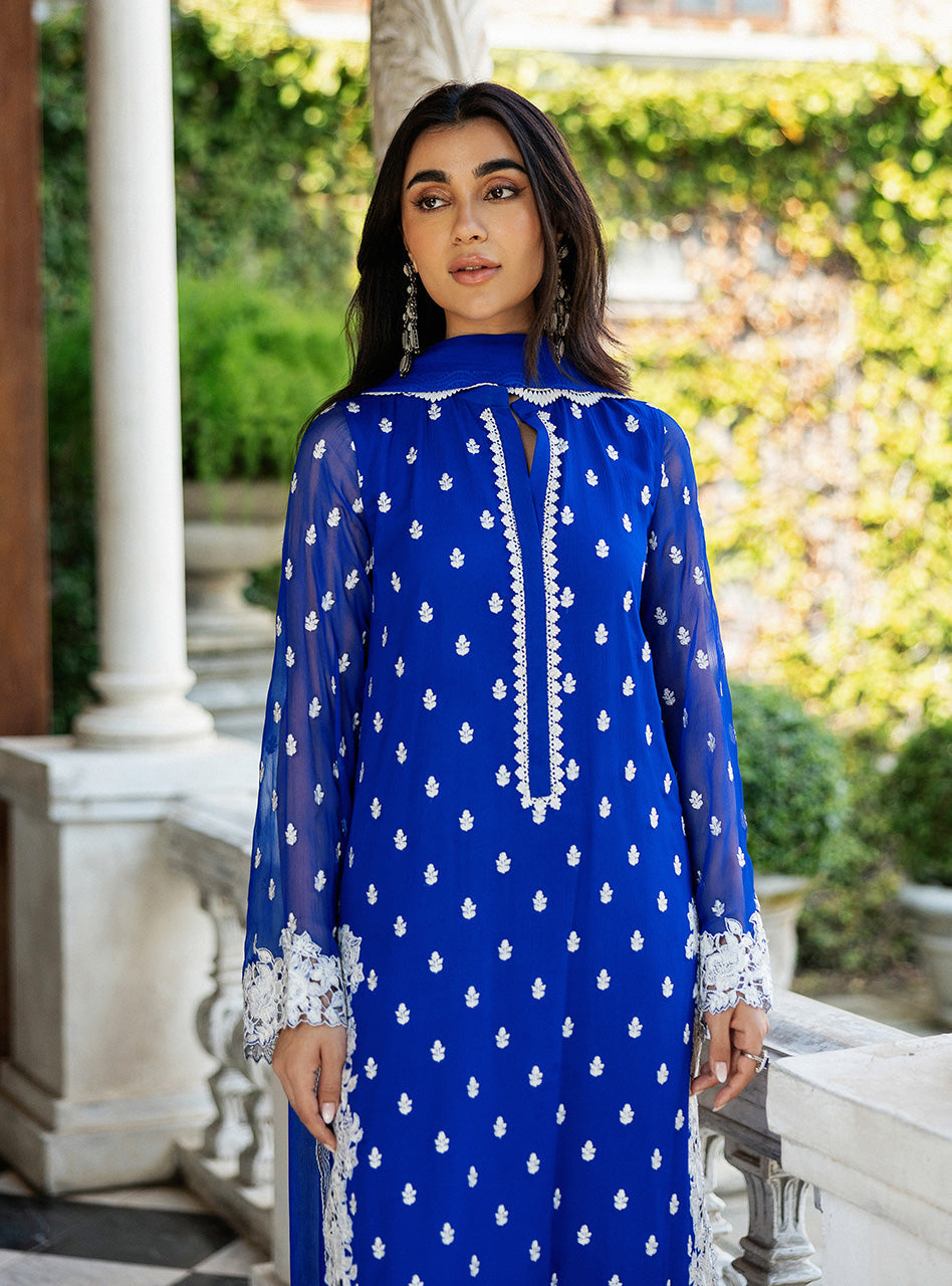 Zainab Chottani | Ramadan Edit 25 | Cobalt Dreamscape L Cobalt Blue Pure Chiffon