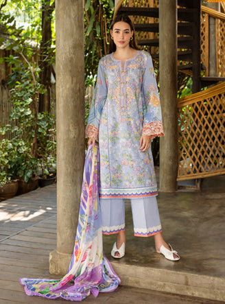 Roheenaz | Ethereal Bloom Lawn 25 |Florien S LIight blue Grey Printed lawn