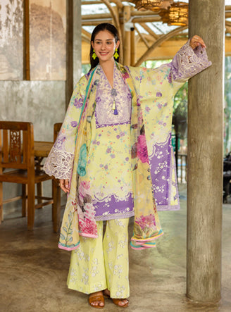 Roheenaz | Ethereal Bloom Lawn 25 | Elysse XS Pastel Yellow Printed lawn