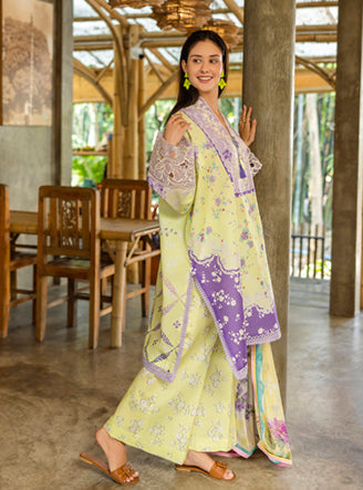 Roheenaz | Ethereal Bloom Lawn 25 | Elysse S Pastel Yellow Printed lawn