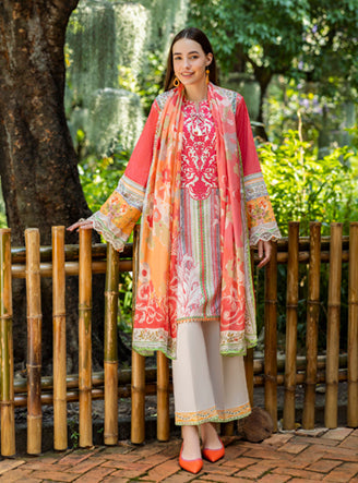 Roheenaz | Ethereal Bloom Lawn 25 | Roselle M Orange Printed lawn