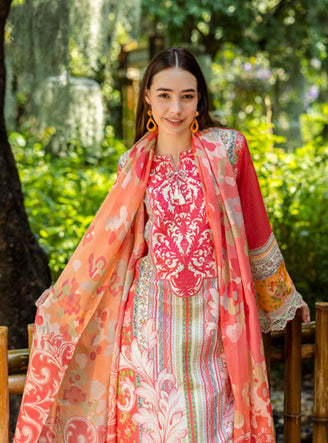 Roheenaz | Ethereal Bloom Lawn 25 | Roselle XL Orange Printed lawn