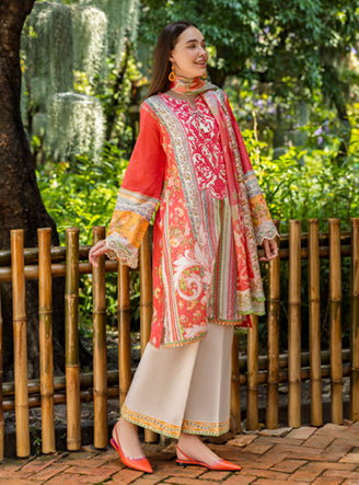 Roheenaz | Ethereal Bloom Lawn 25 | Roselle S Orange Printed lawn