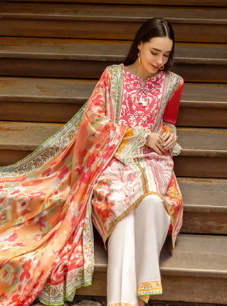 Roheenaz | Ethereal Bloom Lawn 25 | Roselle L Orange Printed lawn