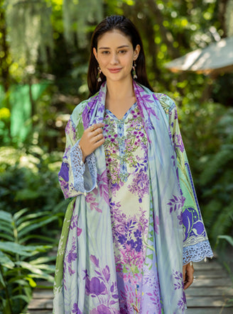 Roheenaz | Ethereal Bloom Lawn 25 | Florisse S Mint Gray Printed lawn
