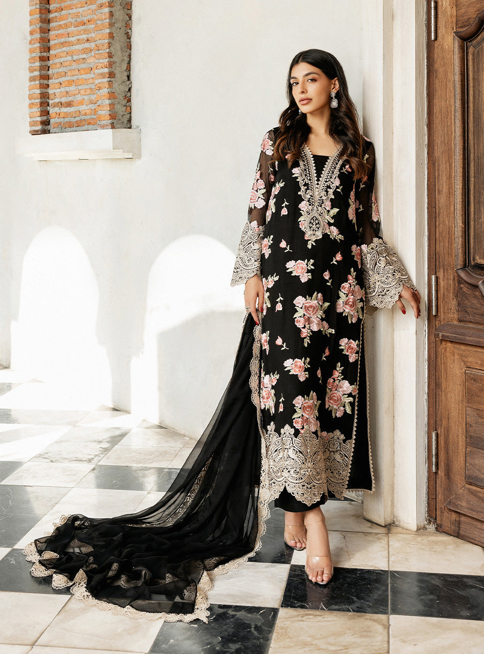 Zainab Chottani | Ramadan Edit 25 | Black Rose Waltz XS Black Pure Chiffon