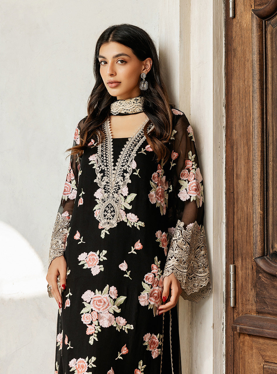 Zainab Chottani | Ramadan Edit 25 | Black Rose Waltz M Black Pure Chiffon