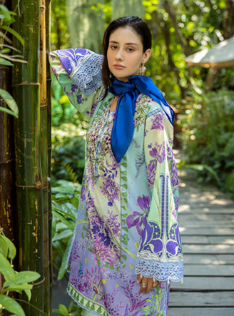 Roheenaz | Ethereal Bloom Lawn 25 | Florisse M Mint Gray Printed lawn