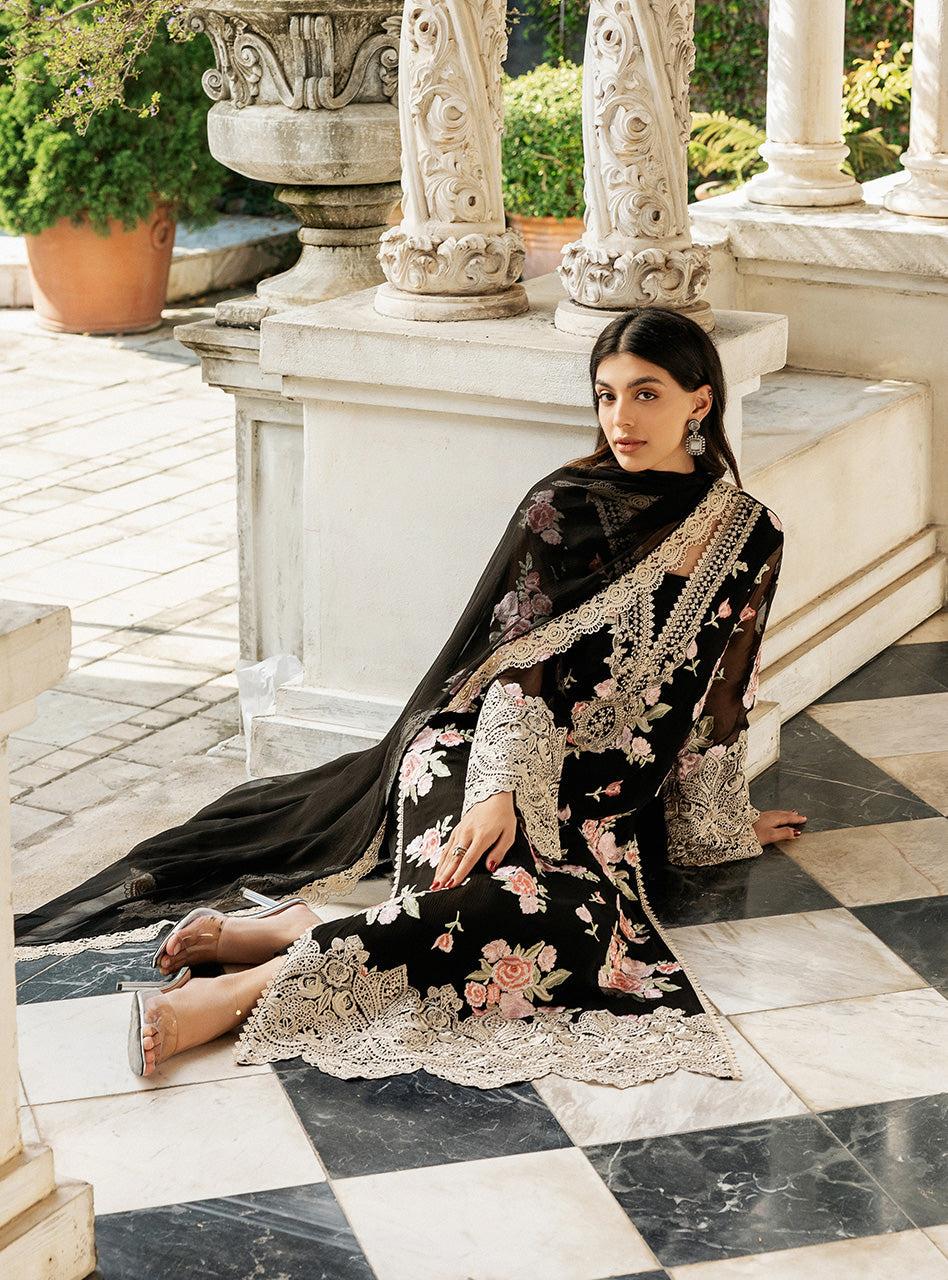 Zainab Chottani | Ramadan Edit 25 | Black Rose Waltz XL Black Pure Chiffon
