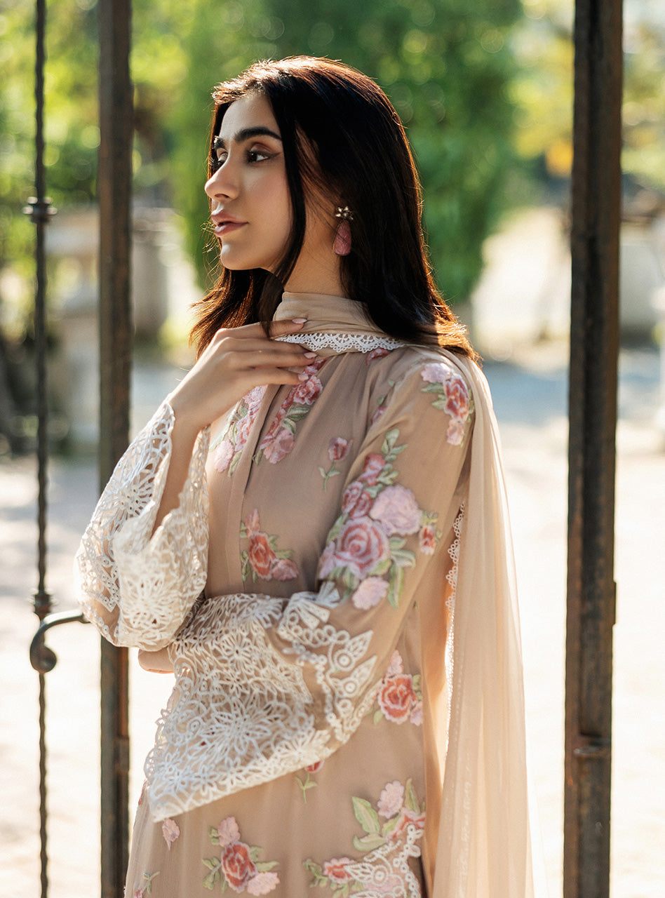 Zainab Chottani | Ramadan Edit 25 | Desert Floral L Beige Pure Chiffon