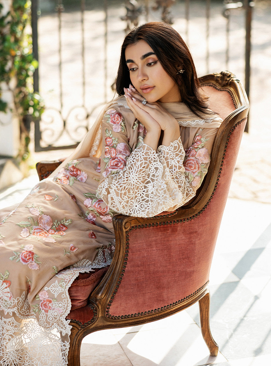 Zainab Chottani | Ramadan Edit 25 | Desert Floral Custom Size Beige Pure Chiffon
