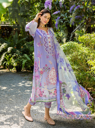Roheenaz | Ethereal Bloom Lawn 25 | Meliora M Lavender Printed lawn