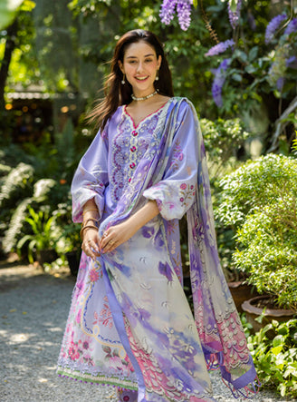 Roheenaz | Ethereal Bloom Lawn 25 | Meliora XL Lavender Printed lawn
