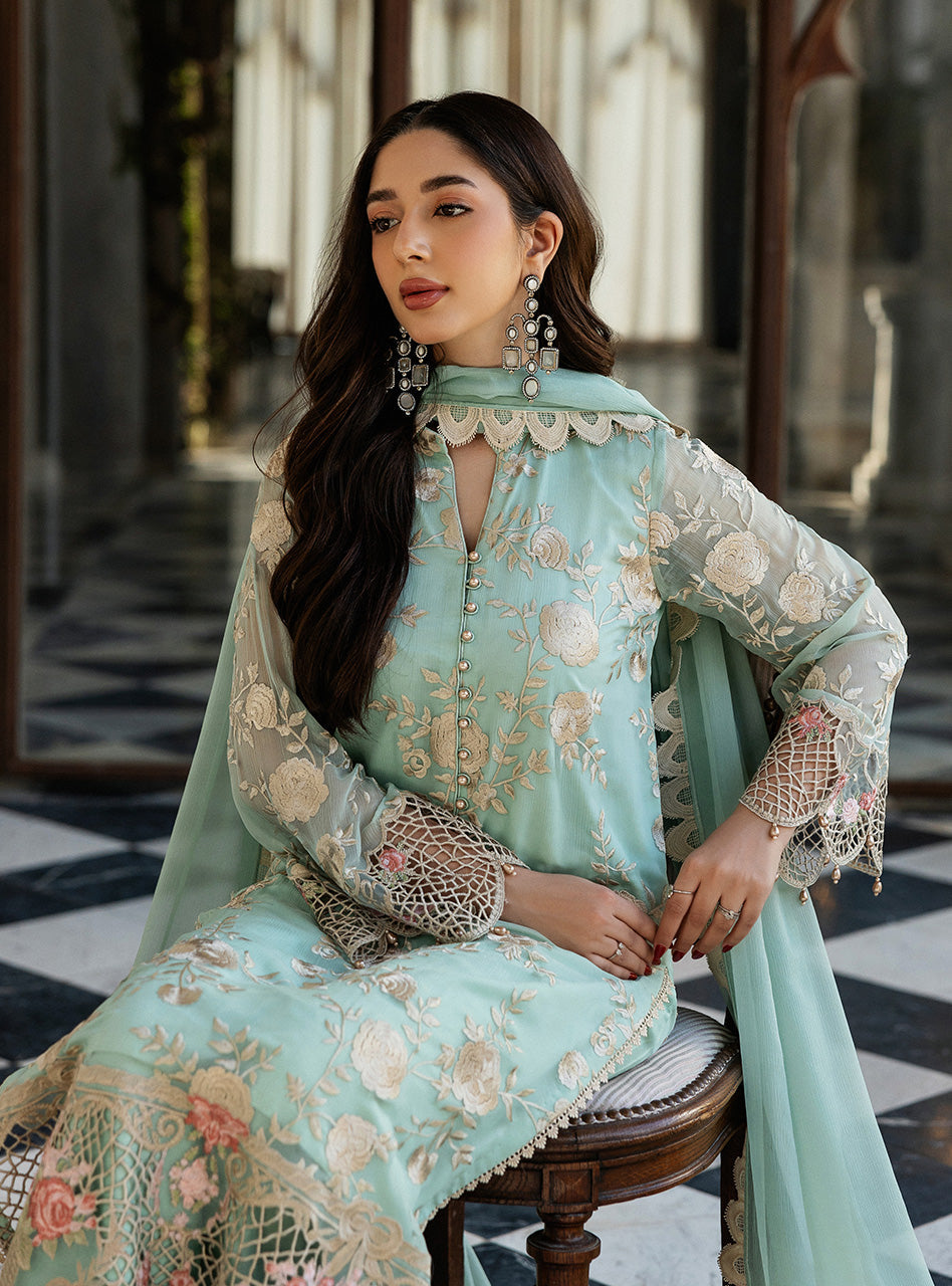Zainab Chottani | Ramadan Edit 25 | Seafoam Serenity L Mint Green Pure Chiffon