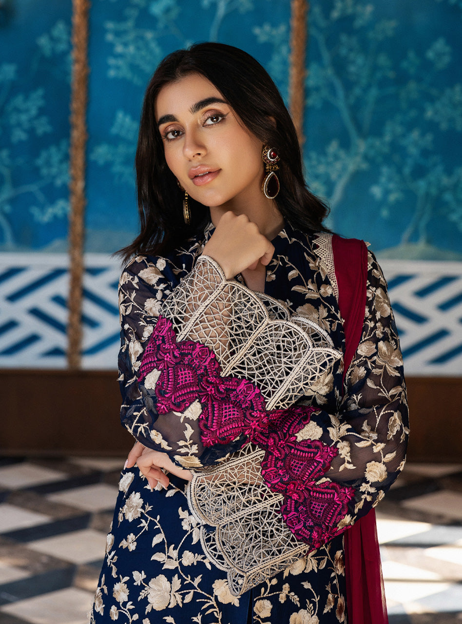 Zainab Chottani | Ramadan Edit 25 | Midnight Muse M Midnight Blue Pure Chiffon