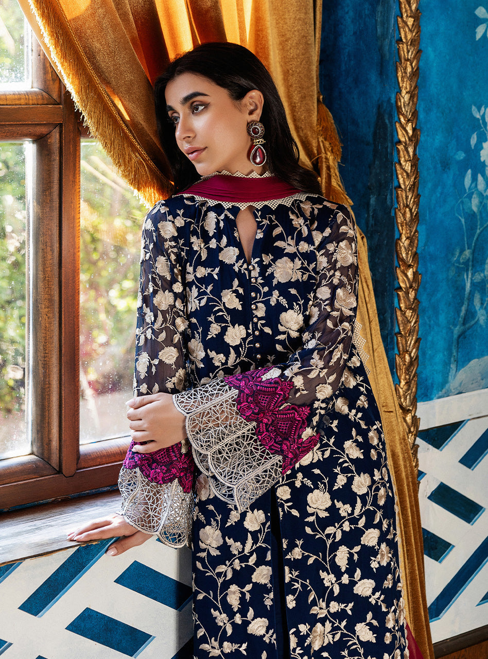 Zainab Chottani | Ramadan Edit 25 | Midnight Muse L Midnight Blue Pure Chiffon