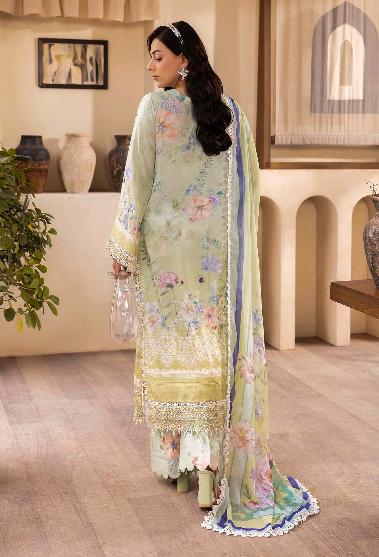 Adans Libas | Chantelle Print Lawn | CHANTELLE 99956 S Mint Gray Lawn