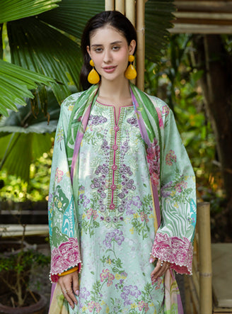 Roheenaz | Ethereal Bloom Lawn 25 | Ivara S Pastel Mint Printed lawn