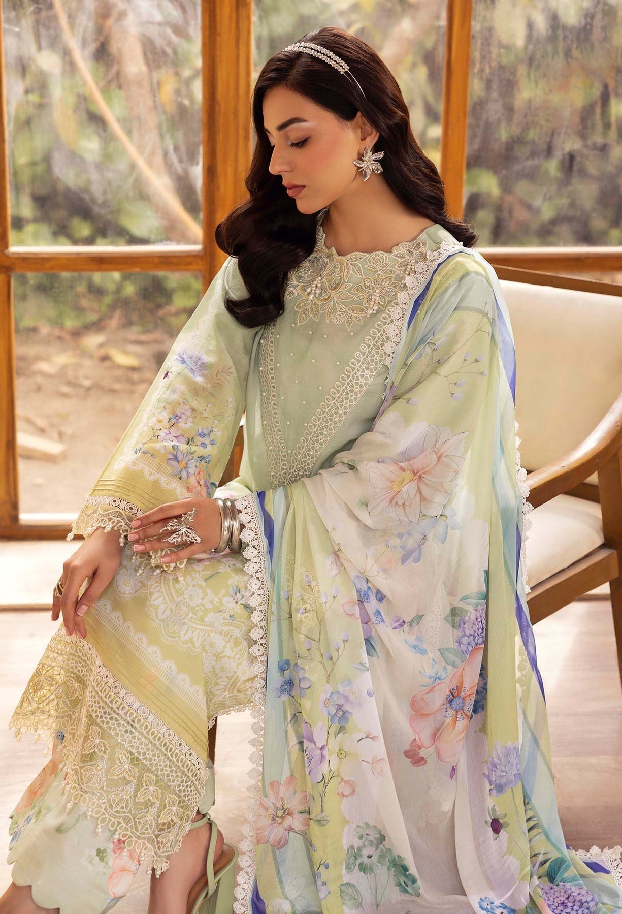 Adans Libas | Chantelle Print Lawn | CHANTELLE 99956 XL Mint Gray Lawn