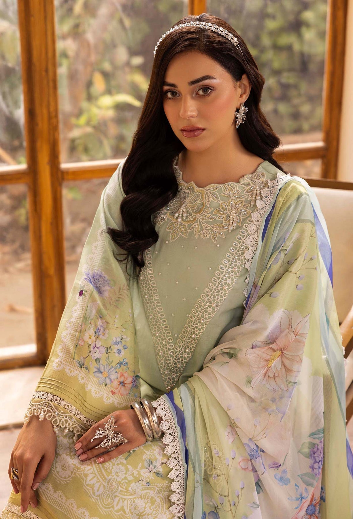Adans Libas | Chantelle Print Lawn | CHANTELLE 99956 M Mint Gray Lawn