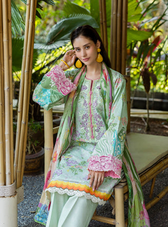 Roheenaz | Ethereal Bloom Lawn 25 | Ivara L Pastel Mint Printed lawn