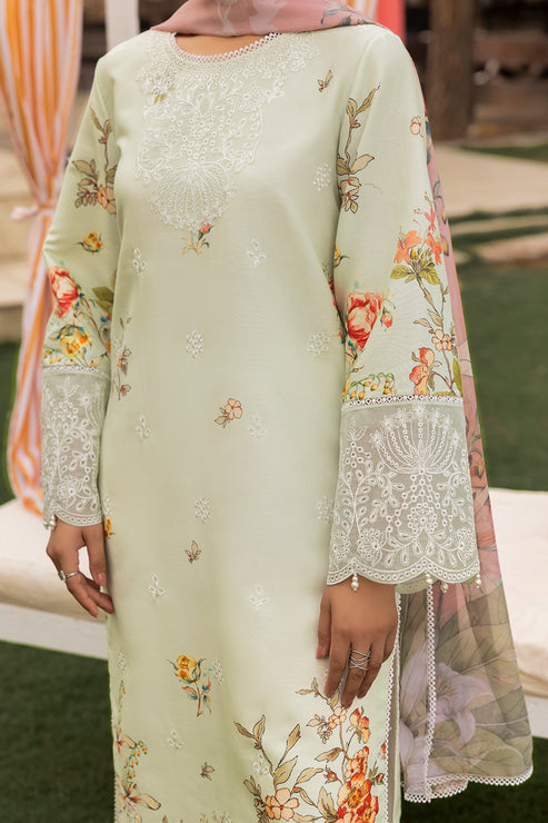 Saad Shaikh | Lawn 25 | Pista - Floral Mirage M Green White Lawn