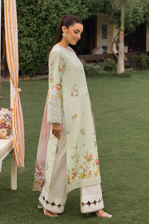 Saad Shaikh | Lawn 25 | Pista - Floral Mirage S Green White Lawn