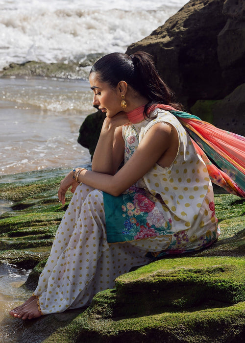 Sadaf Fawad Khan | Siraa Lawn 25 | Retro Polka XL Off White Lawn