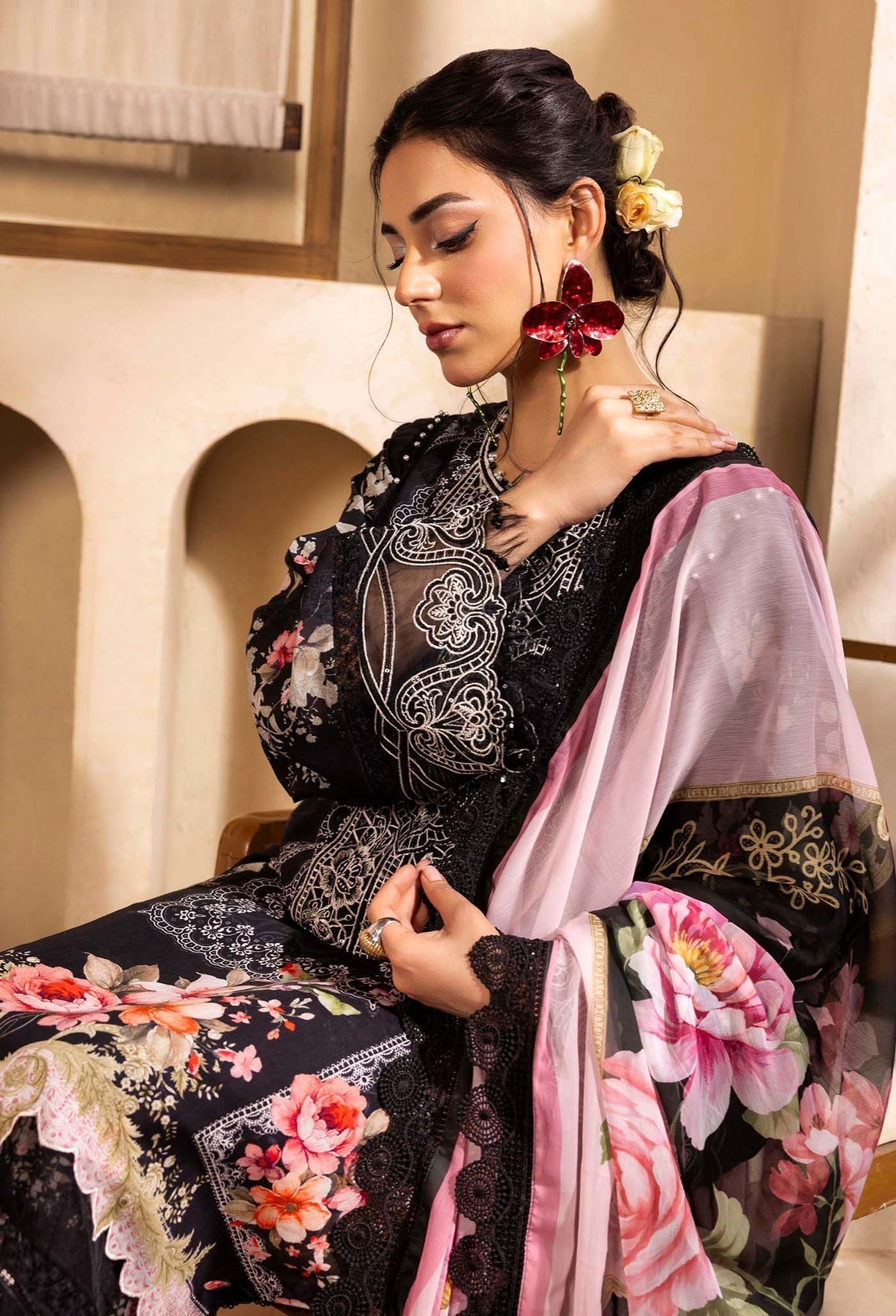 Adans Libas | Chantelle Print Lawn | CHANTELLE 99951 M Black Lawn