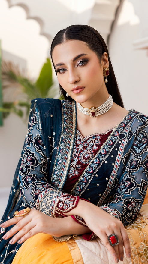 Zebtan | Andaz e Makhmal | ZAM-08 M Teal Blue Velvet