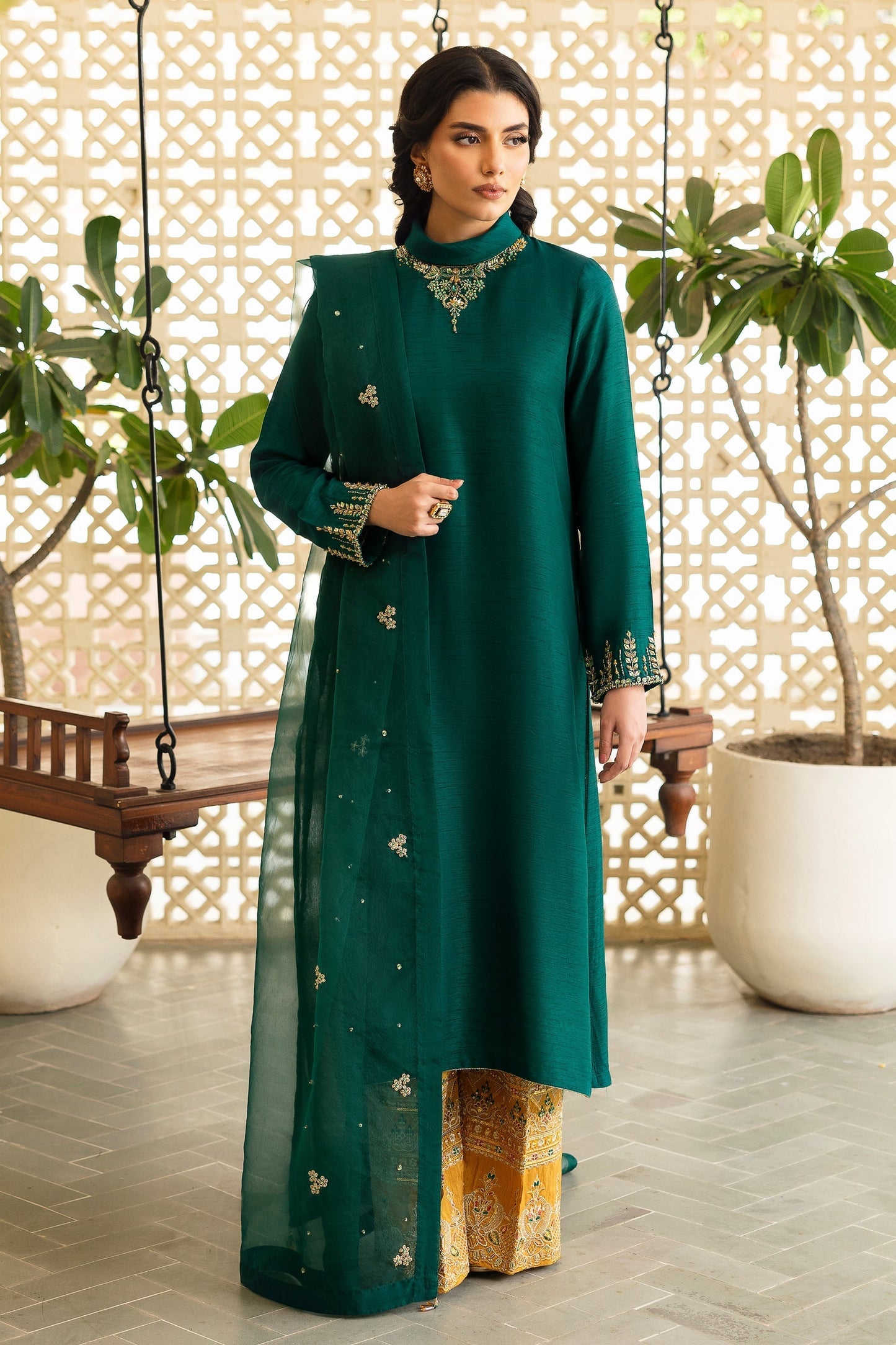 Naqshi | Rijaas Luxury Pret 24 | ZAUQ XS Teal Green Indian Raw Silk