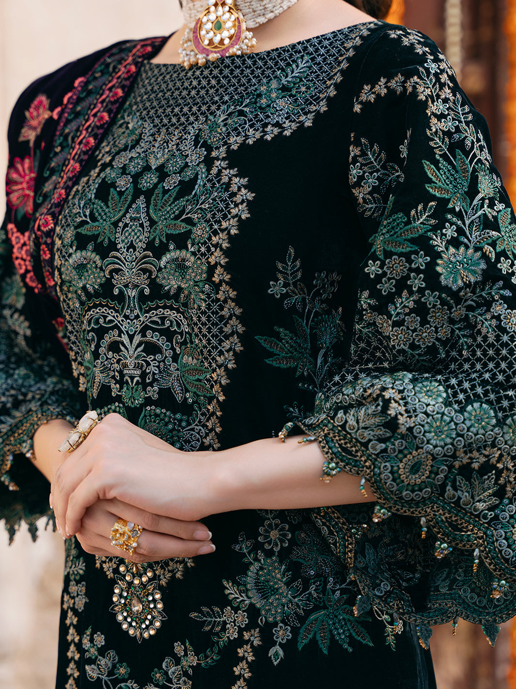 Flossie | Siara Velvet Formals | V-102 - B M Bottle Green Velvet