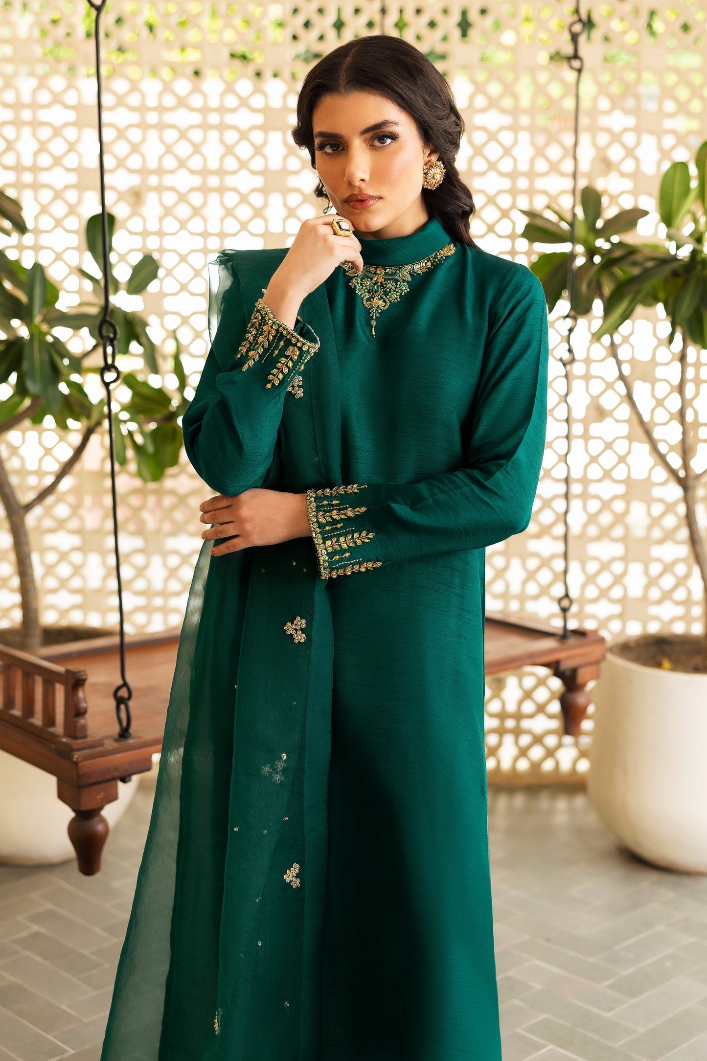 Naqshi | Rijaas Luxury Pret 24 | ZAUQ XL Teal Green Indian Raw Silk
