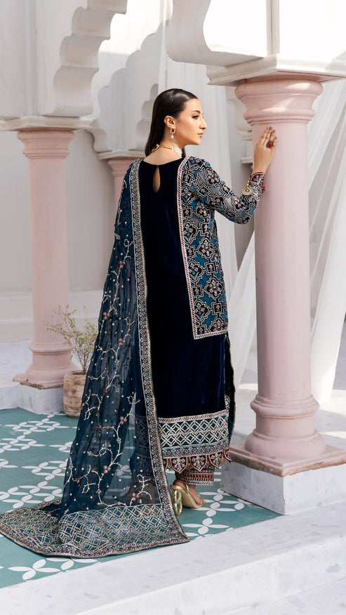 Zebtan | Andaz e Makhmal | ZAM-08 S Teal Blue Velvet