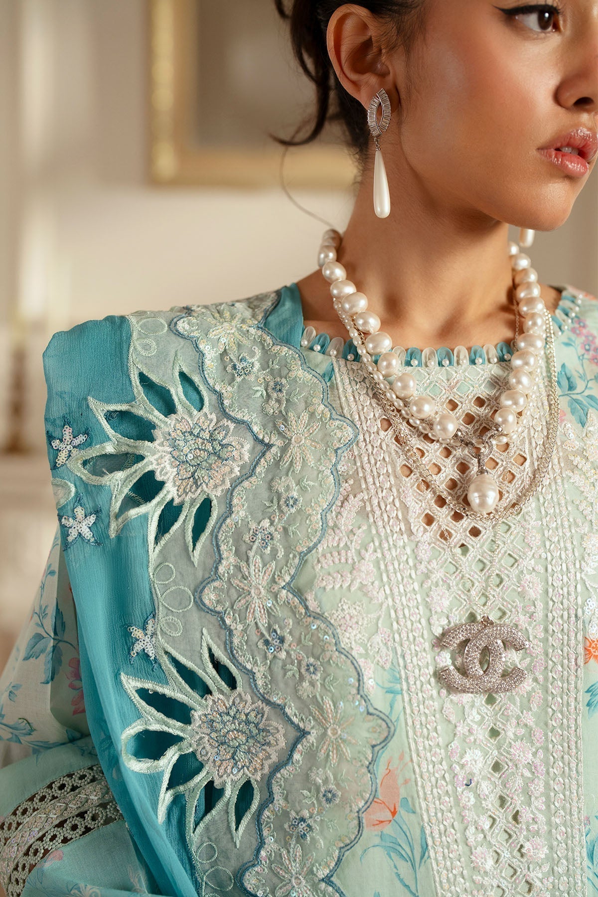 Nureh | Feya Eid Lawn | FE-06 Custom Size Ice Blue Lawn