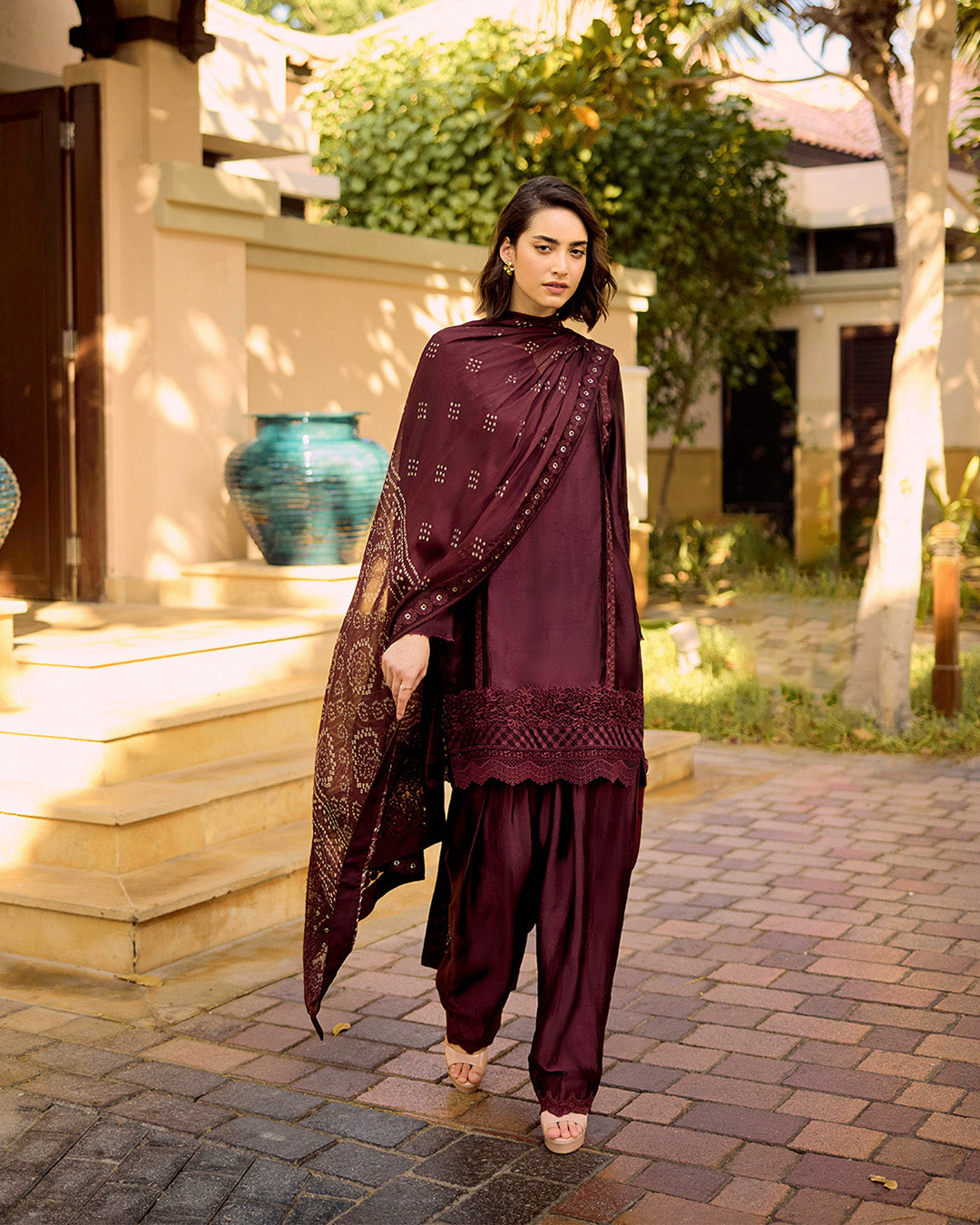 Faiza Saqlain | Carmela Luxury Pret | Triana S Dark Maroon Oak Silk