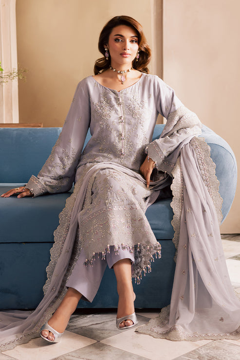 Emaan Adeel | Miraan luxury chiffon | SORINA Custom Size Lilac Gray Chiffon