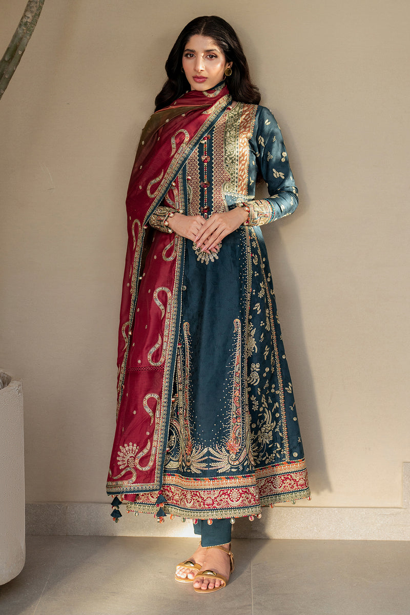 Jazmin | Shahkaar Luxury Lawn 25 | SL25-D3 XS Teal Blue Jacquard Lawn