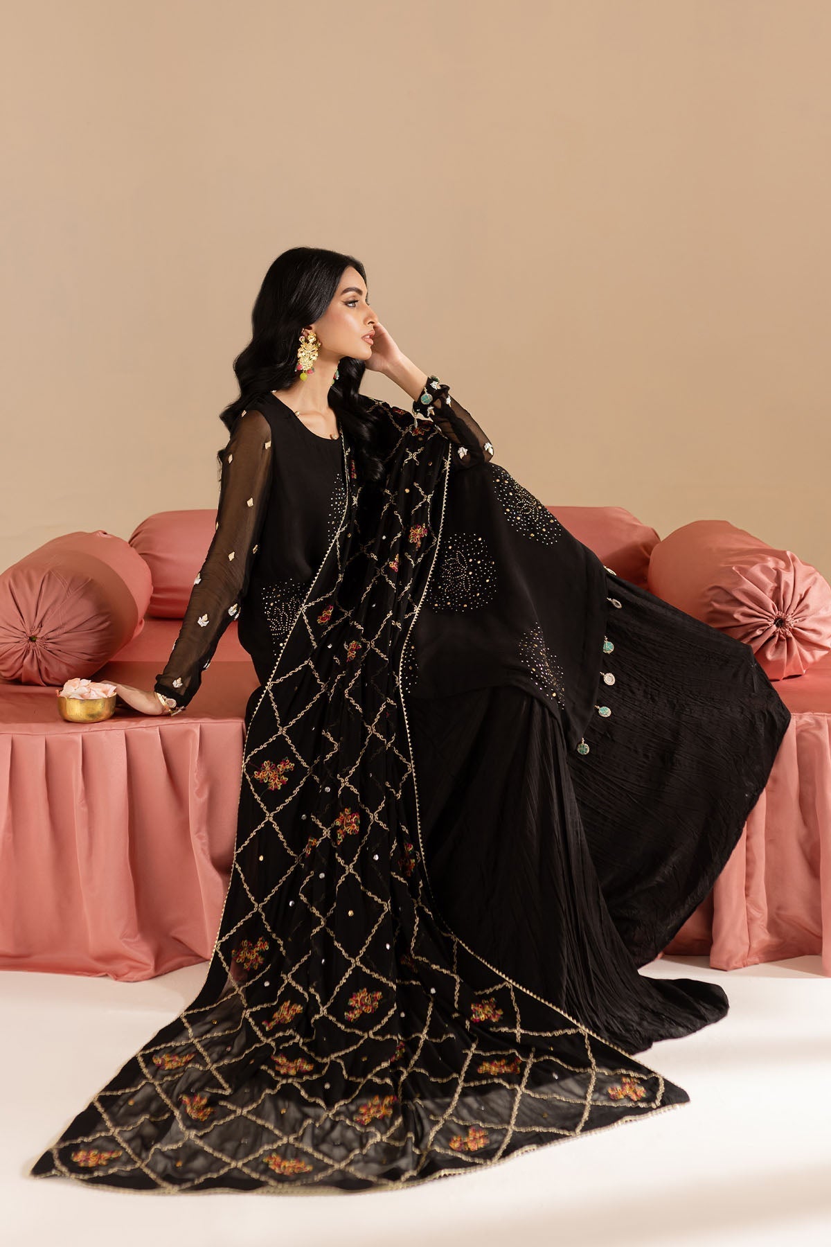 Nureh | Mukeshkari Formals | MK-12 Custom Size Black Chiffon