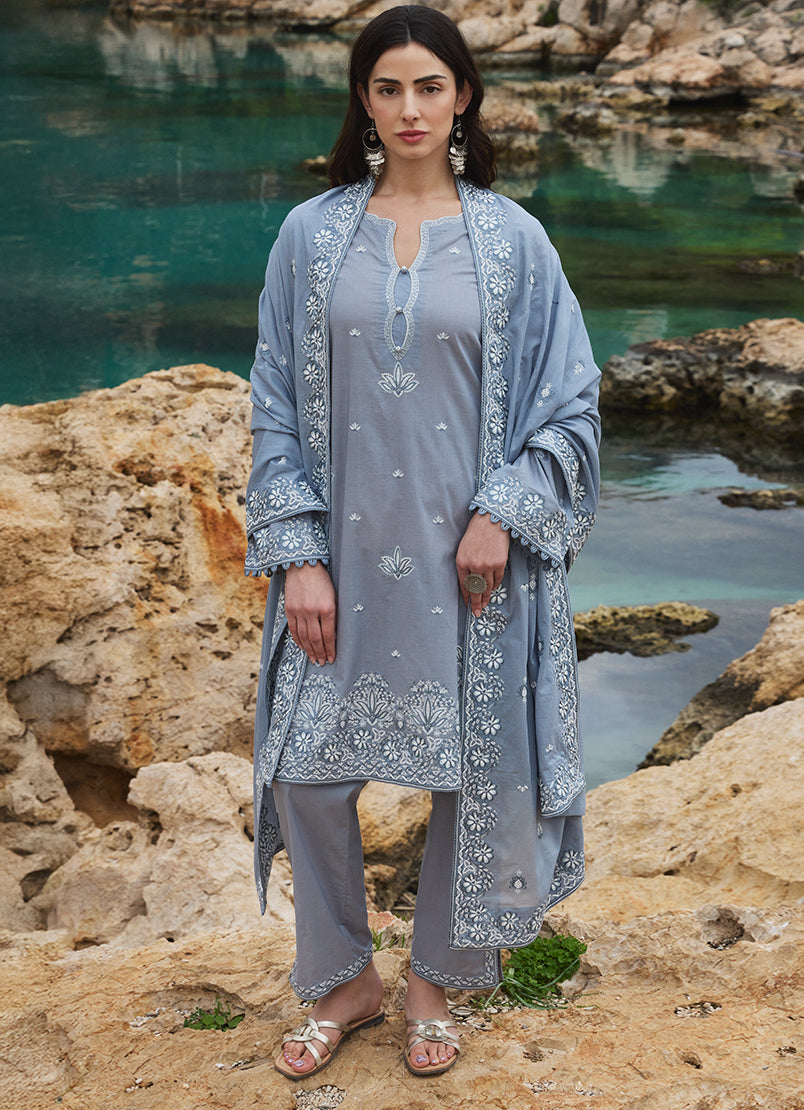 Image | Lawnkari 25 | Defne XS Gray Cotton Lawn