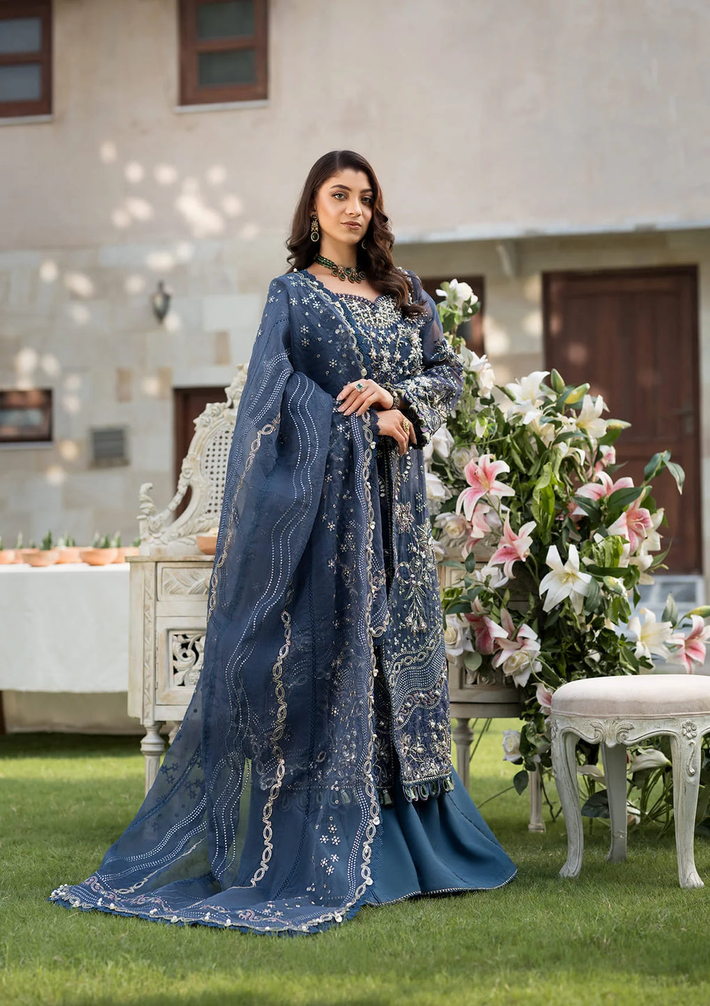 Elaf Premium | Formal Handwork Collection | EFH-04 FALAK S Navy Blue Organza